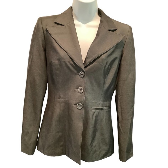 BEBE 3 BUTTON NOTCHED COLLAR CHARCOAL GRAY BLAZER 6 - Picture 1 of 10